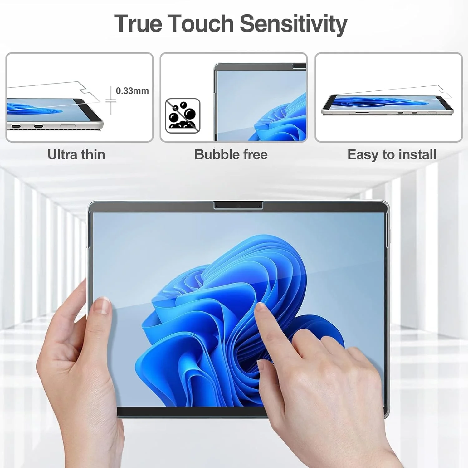 محافظ صفحه نمایش 2 عددی سازگار با مایکروسافت Surface Pro 11/10/Pro 9/Pro 8/Pro X 13 اینچ، شیشه حرارت دیده [HD Clarity] جایگزین برای مایکروسافت Surface Pro 11 10 9 8 Pro X 13"