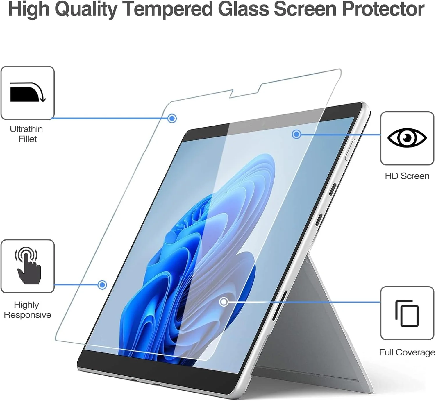 محافظ صفحه نمایش 2 عددی سازگار با Microsoft Surface Pro 11/10/Pro 9/Pro 8/Pro X 13 اینچ، شیشه حرارت دیده [وضوح HD] جایگزین برای Microsoft Surface Pro 11 10 9 8 Pro X 13"