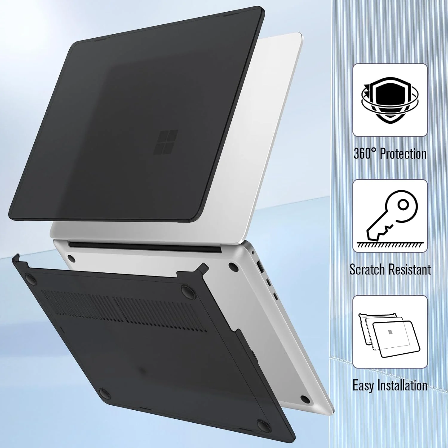 کاور محافظ Fintie برای لپ تاپ 13.8 اینچی Microsoft Surface Laptop 7 مدل 2024 (مدل: 2036) - کاور مات باریک و سخت (مشکی مات)