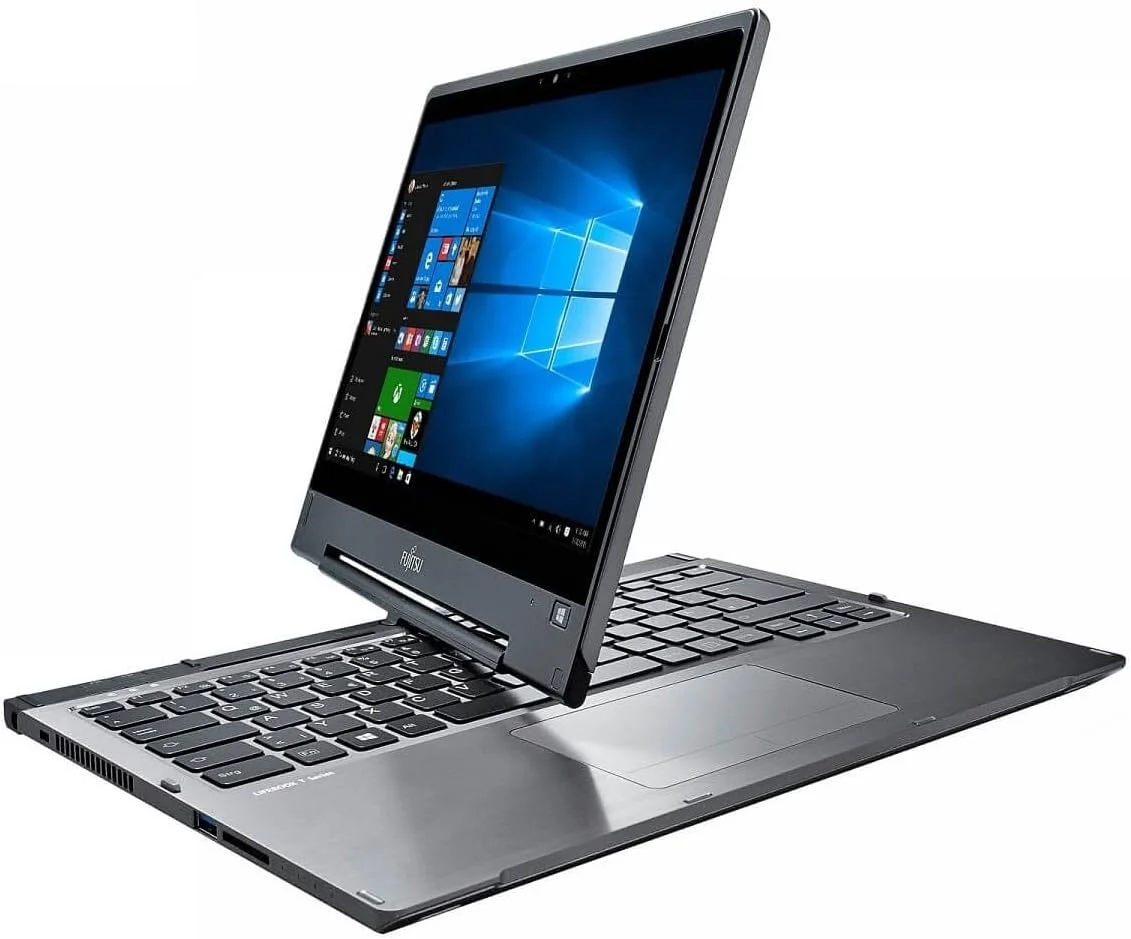 لپ تاپ تجاری فوجیتسو LifeBook T937 (بازسازی شده). | پردازنده دو هسته ای اینتل i7-7600U تا 3.9 گیگاهرتز | 8 گیگابایت رم | 512 گیگابایت SSD | صفحه نمایش لمسی 13.3 اینچی 360 درجه | ویندوز | مشکی