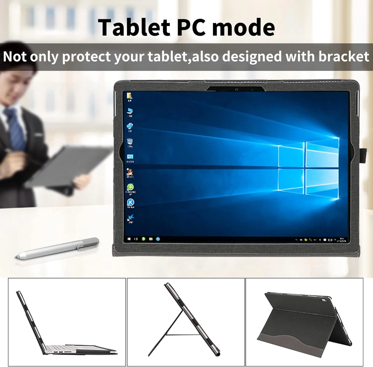 کاور محافظ لپ تاپ برای مایکروسافت Surface Book 3 ۱۳.۵ اینچی / Surface Book 2 ۱۳.۵ اینچی، کیف چرمی PU با قابلیت تاشو و نگهدارنده کیبورد