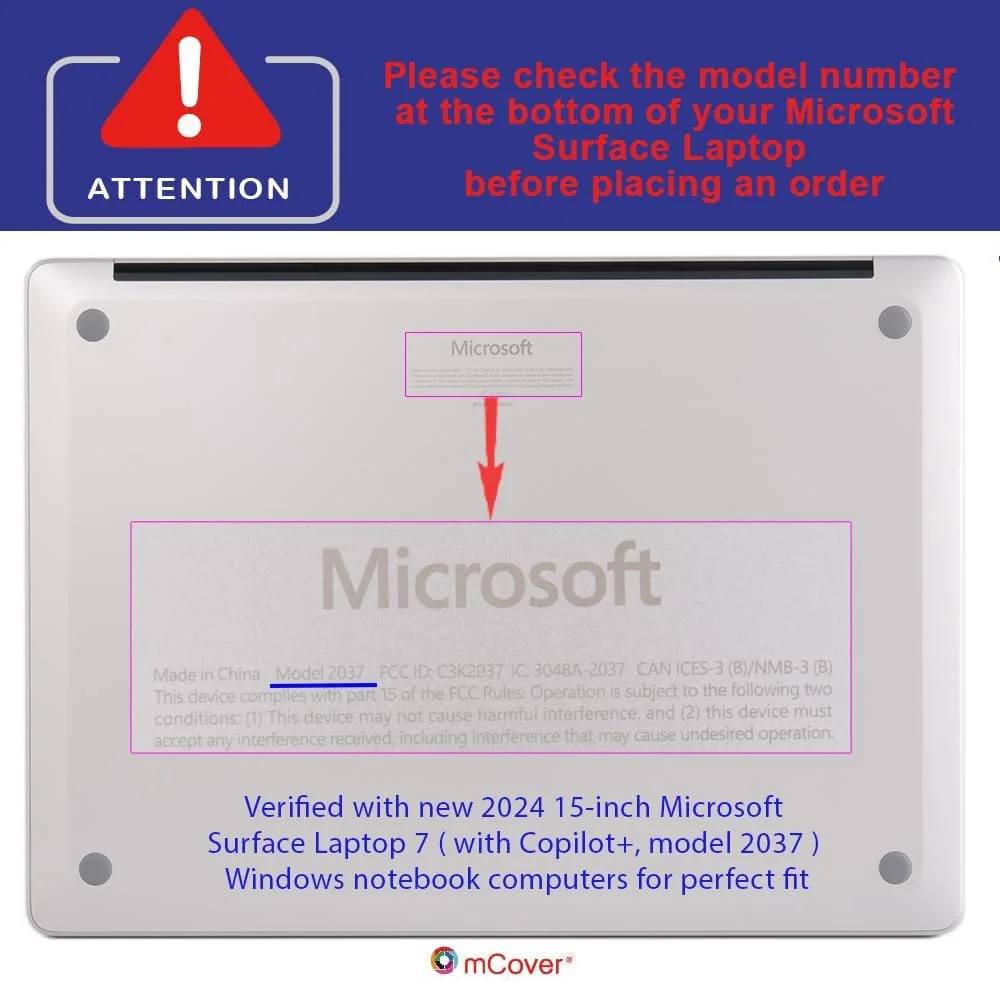 کاور محافظ mCover سازگار فقط با لپ تاپ 15 اینچی Microsoft Surface 7 (مدل 2037) ویندوز با پردازنده ARM و Copilot+ مبتنی بر هوش مصنوعی (عدم سازگاری با سایر مدل های Surface) - شفاف