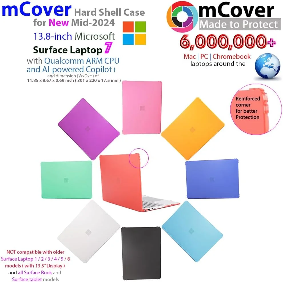 کاور محافظ mCover سازگار با لپ تاپ مایکروسافت Surface 7 ویندوز PC مدل 2024+ 13 اینچی با پردازنده ARM و Copilot+ مجهز به هوش مصنوعی (نه برای سایر مدل های Surface) - شفاف