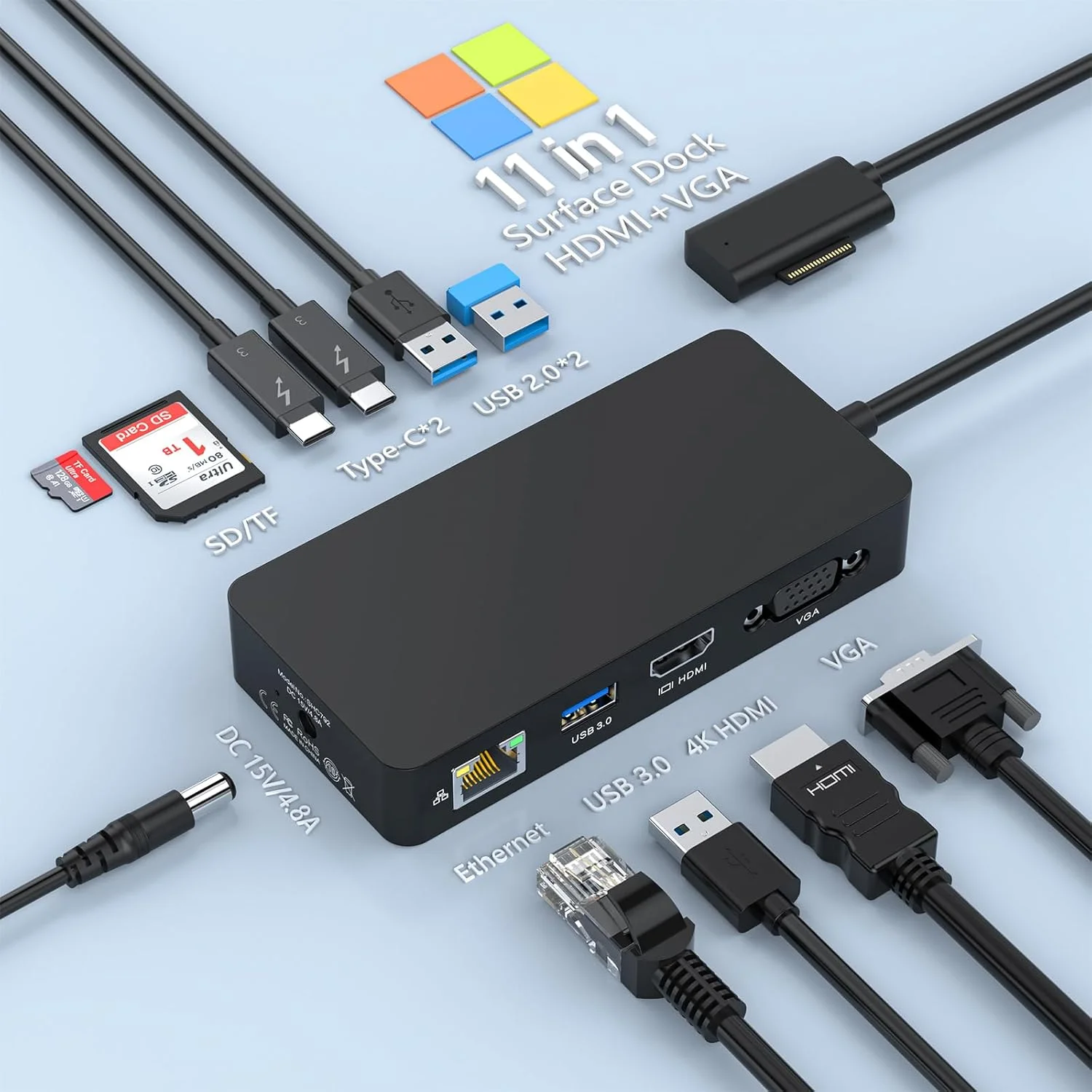 داک جدید مایکروسافت سرفیس 2، ایستگاه داکینگ 11 در 1 سرفیس پرو 4K@60HZ HDMI+VGA، ایستگاه داکینگ سرفیس برای سرفیس پرو 11/10/9/8/X/7/6/5/4/3، سرفیس لپ تاپ 6/5/4/3/2/1، لپ تاپ Go 3/2/1، سرفیس Book داک جدید مایکروسافت سرفیس 2، ایستگاه داکینگ 11 در 1 سرفیس پرو 4K@60HZ HDMI+VGA، ایستگاه داکینگ سرفیس برای سرفیس پرو 11/10/9/8/X/7/6/5/4/3، سرفیس لپ تاپ 6/5/4/3/2/1، لپ تاپ Go 3/2/1، سرفیس Book