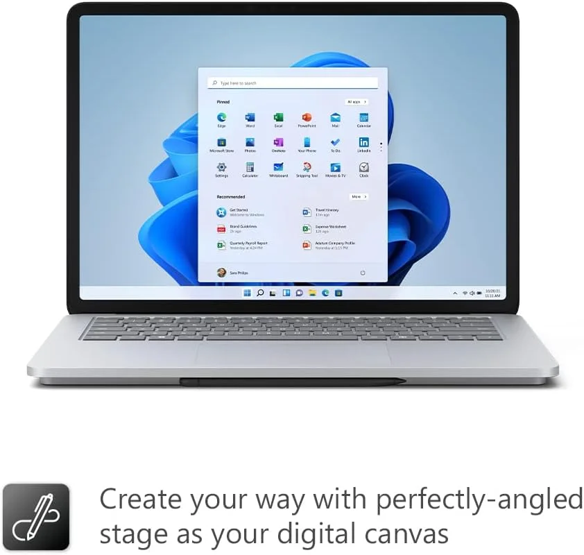 لپ تاپ استودیو Microsoft Surface - لپ تاپ لمسی 14.4 اینچی (پلاتینیوم) - پردازنده Intel Gen 11 i7، رم 32 گیگابایت، SSD 2 ترابایت - Windows 11 Home - نسخه 2022 لپ تاپ استودیو Microsoft Surface - لپ تاپ لمسی 14.4 اینچی (پلاتینیوم) - پردازنده Intel Gen 11 i7، رم 32 گیگابایت، SSD 2 ترابایت - Windows 11 Home - نسخه 2022