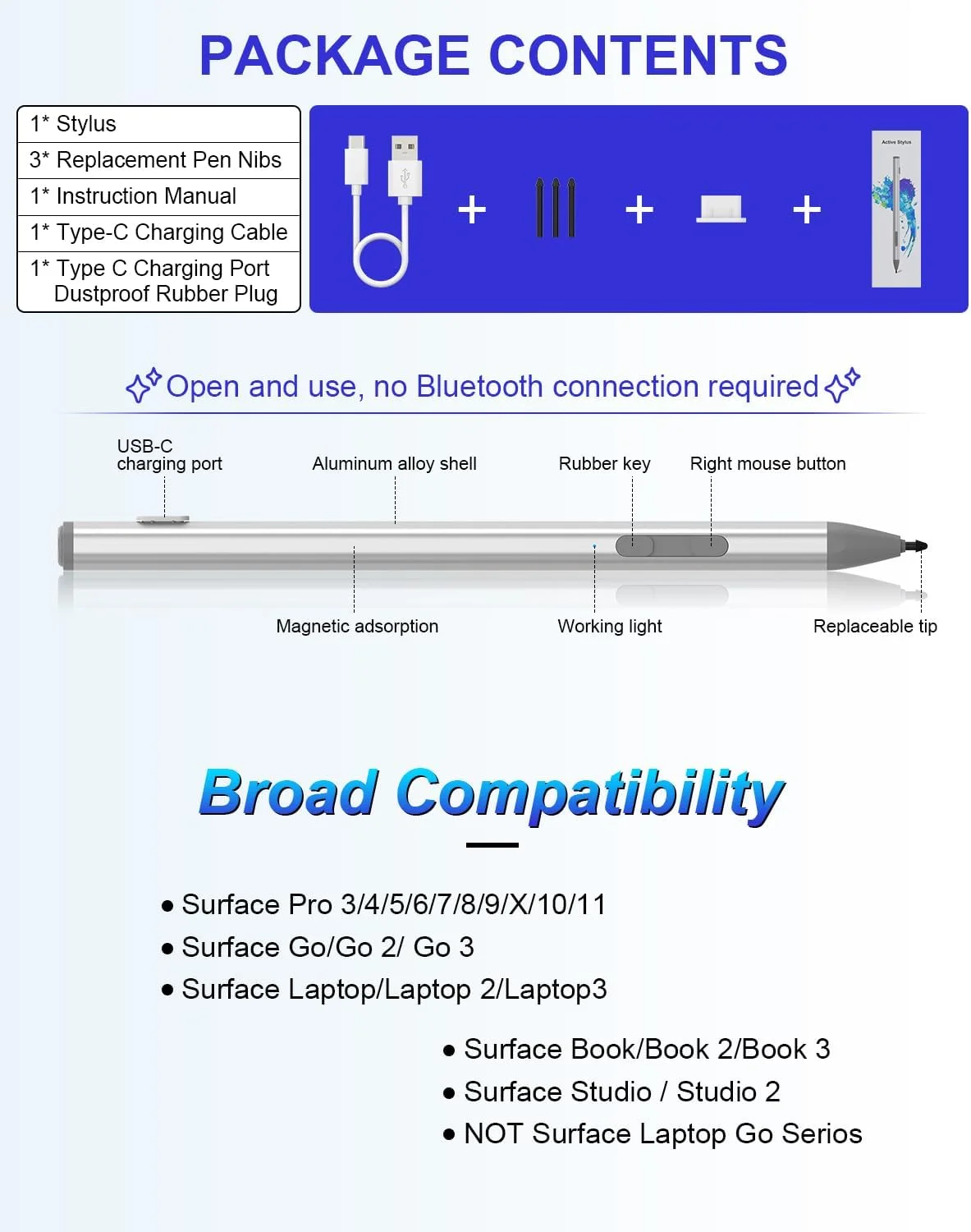 قلم لمسی مایکروسافت سرفیس - قلم برای سرفیس پرو 11/10/X/9/8/7/7+/6/5/Go 3/Go 2/Book/Laptop 5/Studio 2 با 4 نوک، 4096 سطح حساسیت به فشار، جلوگیری از لمس تصادفی کف دست، قابل شارژ، قلم مغناطیسی مایکروسافت قلم لمسی مایکروسافت سرفیس - قلم برای سرفیس پرو 11/10/X/9/8/7/7+/6/5/Go 3/Go 2/Book/Laptop 5/Studio 2 با 4 نوک، 4096 سطح حساسیت به فشار، جلوگیری از لمس تصادفی کف دست، قابل شارژ، قلم مغناطیسی مایکروسافت