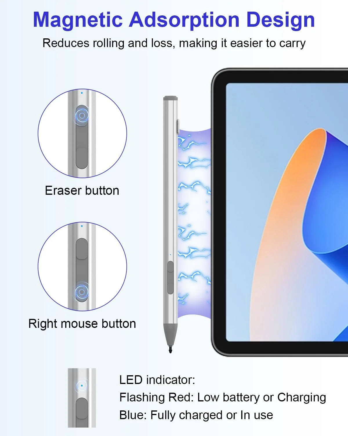 قلم لمسی مایکروسافت سرفیس - قلم برای سرفیس پرو 11/10/X/9/8/7/7+/6/5/Go 3/Go 2/Book/Laptop 5/Studio 2 با 4 نوک، 4096 سطح حساسیت به فشار، جلوگیری از لمس تصادفی کف دست، قابل شارژ، قلم مغناطیسی مایکروسافت قلم لمسی مایکروسافت سرفیس - قلم برای سرفیس پرو 11/10/X/9/8/7/7+/6/5/Go 3/Go 2/Book/Laptop 5/Studio 2 با 4 نوک، 4096 سطح حساسیت به فشار، جلوگیری از لمس تصادفی کف دست، قابل شارژ، قلم مغناطیسی مایکروسافت
