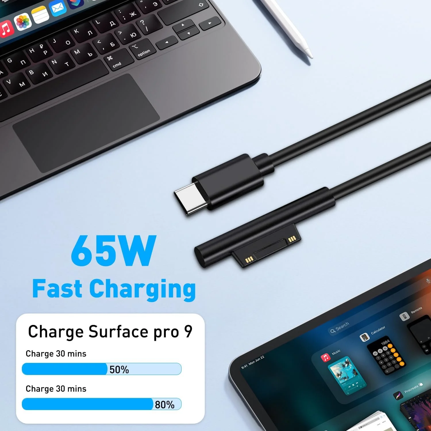 کابل USB-C به سرفیس، شارژ سریع 65 واتی PD، USB-C مغناطیسی سرفیس 15V3A، شارژ Type C برای سرفیس لپ تاپ 3/2/1، مایکروسافت پرو 7/6/5/4، گو، سرفیس بوک