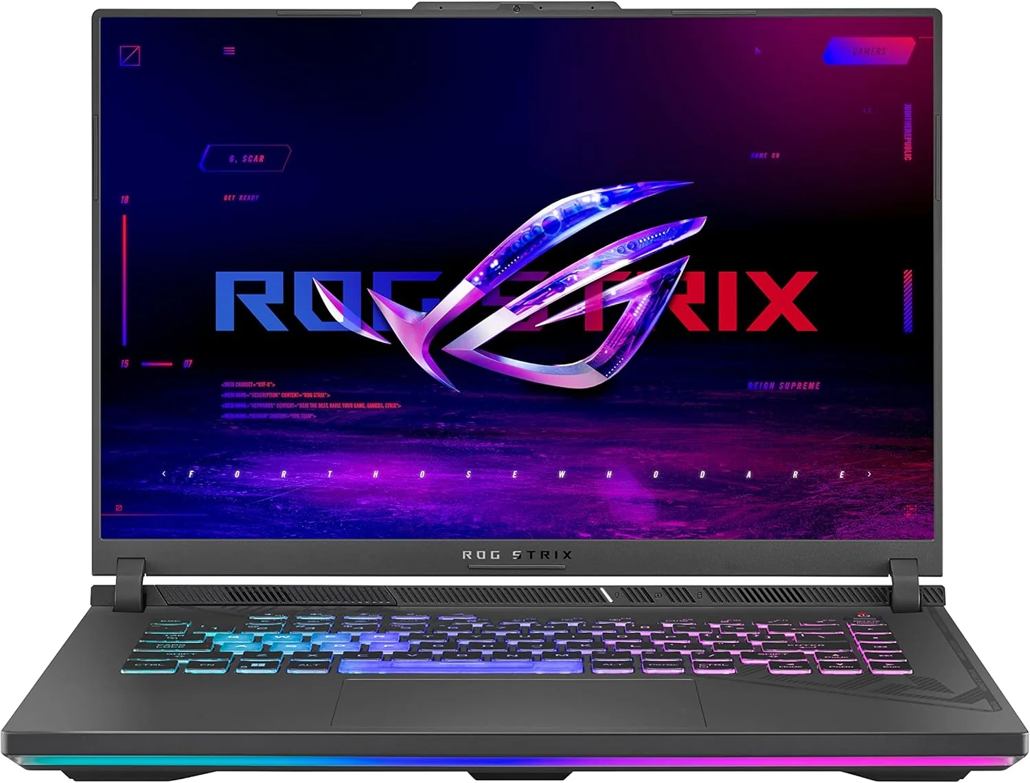 لپ تاپ گیمینگ ایسوس ROG Strix G16، نمایشگر 16 اینچی FHD IPS با نرخ نوسازی 165 هرتز، پردازنده Intel Core i7-13650HX، رم 16 گیگابایتی DDR5، حافظه SSD 1 ترابایتی، کارت گرافیک NVIDIA GeForce RTX 4060، Wi-Fi 6E، کیبورد انگلیسی، ویندوز 11 هوم
