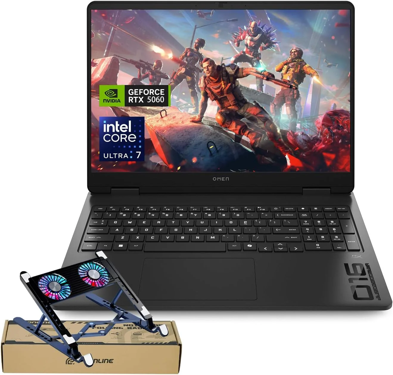 لپ تاپ گیمینگ فوق باریک HP OMEN 16 RTX 5060 2025 AI، صفحه نمایش 16 اینچی FHD+ 144Hz، پردازنده Intel Ultra 7 255H (بهتر از Intel i7-14700)، رم 32 گیگابایتی DDR5، حافظه SSD 1 ترابایتی، کیبورد با نور پس زمینه RGB، ویندوز 11 هوم، همراه با خنک کننده لپ تاپ PCO