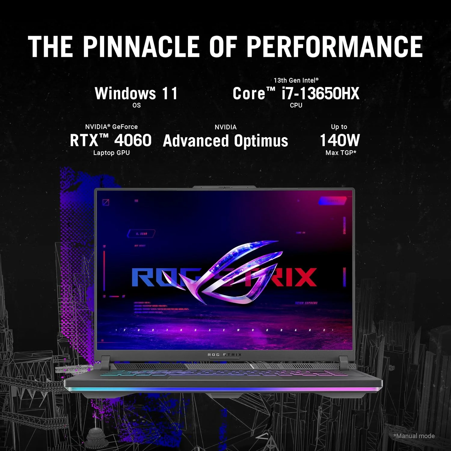 لپ تاپ گیمینگ ایسوس ROG Strix G16، نمایشگر 16 اینچی FHD IPS با نرخ نوسازی 165 هرتز، پردازنده Intel Core i7-13650HX، رم 16 گیگابایتی DDR5، حافظه SSD 1 ترابایتی، کارت گرافیک NVIDIA GeForce RTX 4060، Wi-Fi 6E، کیبورد انگلیسی، ویندوز 11 هوم