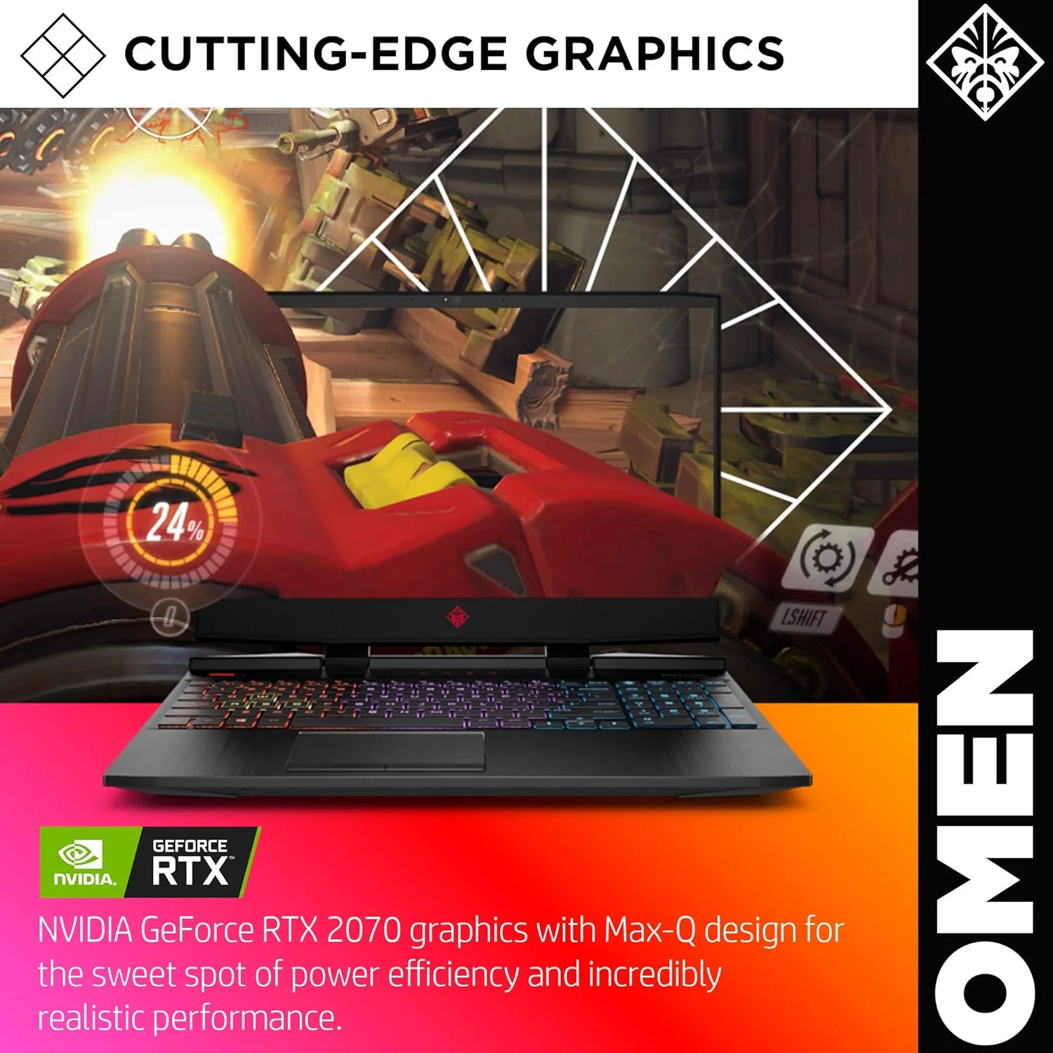 لپ تاپ گیمینگ 15 اینچی HP OMEN مدل 2019، پردازنده نسل نهم Intel i7-9750H، کارت گرافیک NVIDIA GeForce RTX 2070 با Max-Q (8 گیگابایت)، 16 گیگابایت رم، 512 گیگابایت حافظه SSD، آماده واقعیت مجازی، Windows 10 Home (15-dc1060nr، مشکی سایه)