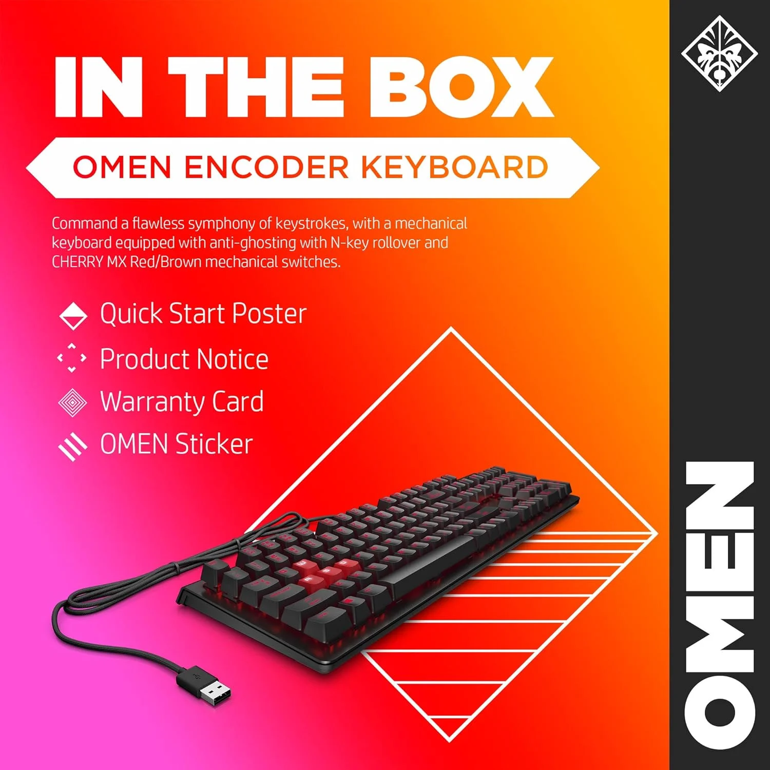 کیبورد گیمینگ مکانیکی قابل تنظیم HP OMEN Encoder با کلیدهای Cherry MX Brown، قابلیت Anti-Ghosting و نور پس زمینه LED، USB، صفحه کلید EN-AR (6YW75AA)