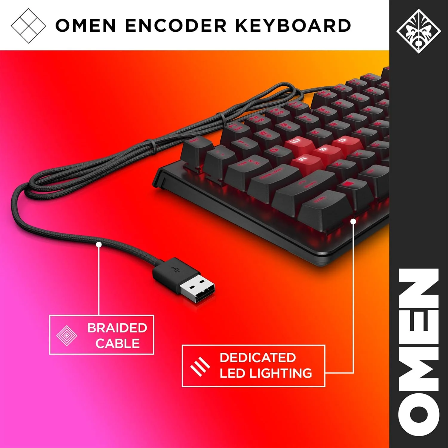 کیبورد گیمینگ مکانیکی قابل تنظیم HP OMEN Encoder با کلیدهای Cherry MX Brown، قابلیت Anti-Ghosting و نور پس زمینه LED، USB، صفحه کلید EN-AR (6YW75AA)