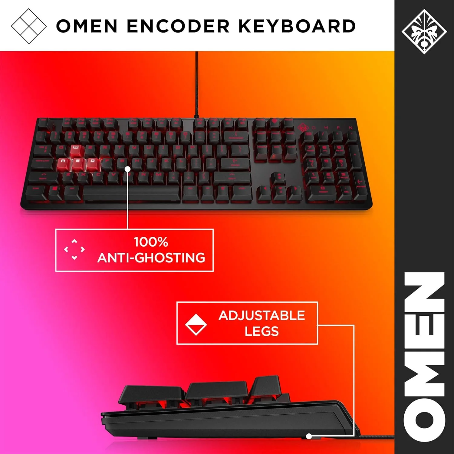 کیبورد گیمینگ مکانیکی قابل تنظیم HP OMEN Encoder با کلیدهای Cherry MX Brown، قابلیت Anti-Ghosting و نور پس زمینه LED، USB، صفحه کلید EN-AR (6YW75AA)