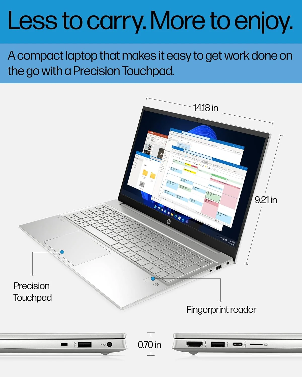 لپ تاپ HP Pavilion 15، پردازنده نسل دوازدهم Intel Core i7-1255U، رم 16 گیگابایتی، SSD 512 گیگابایتی، صفحه نمایش 15.6 اینچی Full HD، ویندوز 11 پرو، حسگر اثر انگشت، Wi-Fi و بلوتوث، وب کم HD (15-eg2025nr 2022)