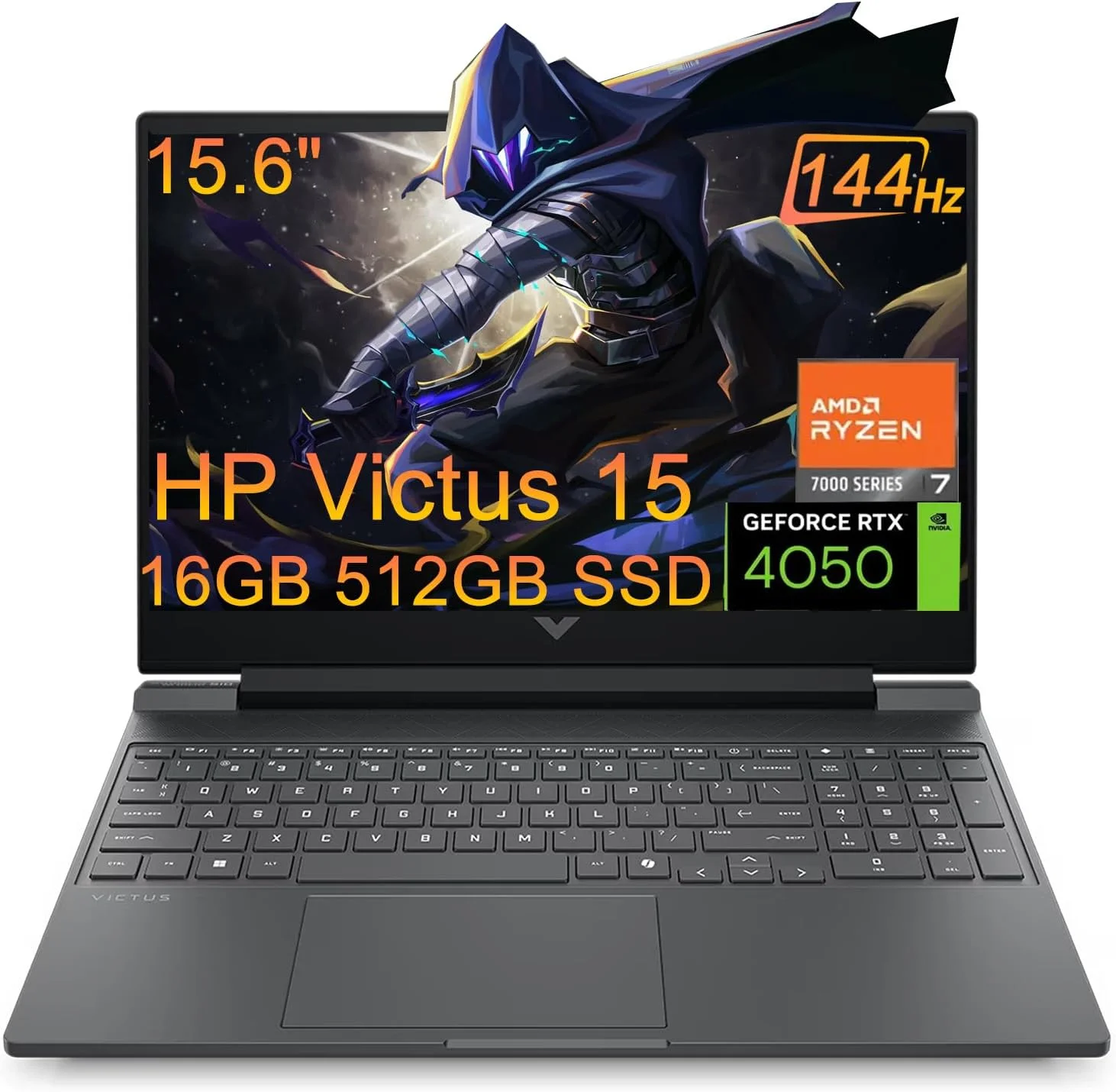 لپ تاپ گیمینگ HP Victus 15 (صفحه نمایش 15.6 اینچی FHD 144Hz، NVIDIA RTX 4050 6GB، AMD Ryzen 7 7445HS، رم 16GB DDR5، حافظه SSD 512GB، 6 هسته ای (> Intel i7-13700H)، کیبورد با نور پس زمینه، اترنت، وب کم، Wi-Fi 6، ویندوز 11 هوم، نقره ای)
