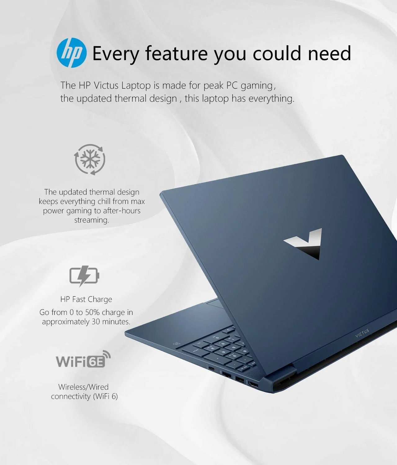 لپ تاپ گیمینگ HP Victus با صفحه نمایش 15.6 اینچی Full HD 144Hz - پردازنده Intel Core i5-12450H نسل 12 - حافظه 32 گیگابایتی - NVIDIA GeForce RTX 3050 با 1 ترابایت SSD - کیبورد با نور پس زمینه - ویندوز 11 - آبی