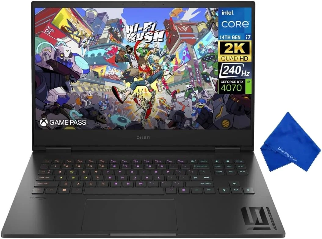 لپ تاپ گیمینگ HP Omen 16.1 اینچ FHD - Intel Core i7-14700HX، رم 16 گیگابایت، SSD 512 گیگابایت، Windows 11 Home، GeForce RTX 4050 (همراه با پارچه میکروفایبر) - مشکی سایه (16t-wf100)
