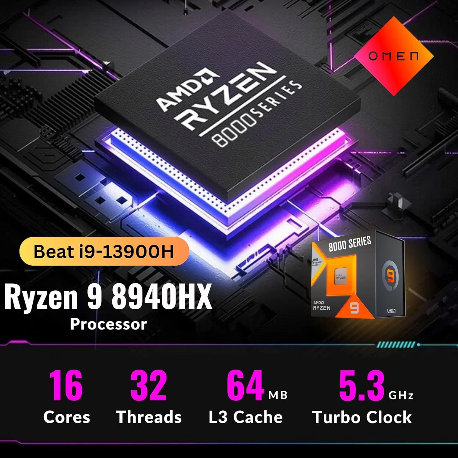 لپ تاپ گیمینگ HP OMEN 16 با نمایشگر 16 اینچی FHD 144Hz، پردازنده AMD Ryzen 9 8940HX، کارت گرافیک NVIDIA RTX 5060 8GB، ویندوز 11 مشکی (همراه با پد ماوس Consumix + Office 365) (ویندوز 11 نسخه خانگی | Ryzen 9 8940HX، رم 32GB + حافظه SSD 2TB)