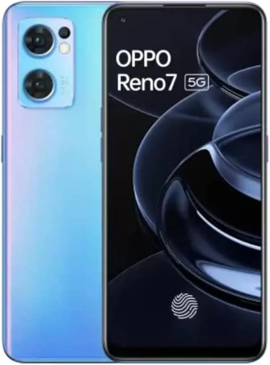 گوشی هوشمند دو سیم کارته OPPO Reno7 5G با حافظه داخلی 256 گیگابایت و رم 8 گیگابایت، شارژ سریع 65 واتی Super VOOC، تلفن همراه 5G آنلاک (نسخه امارات) آبی