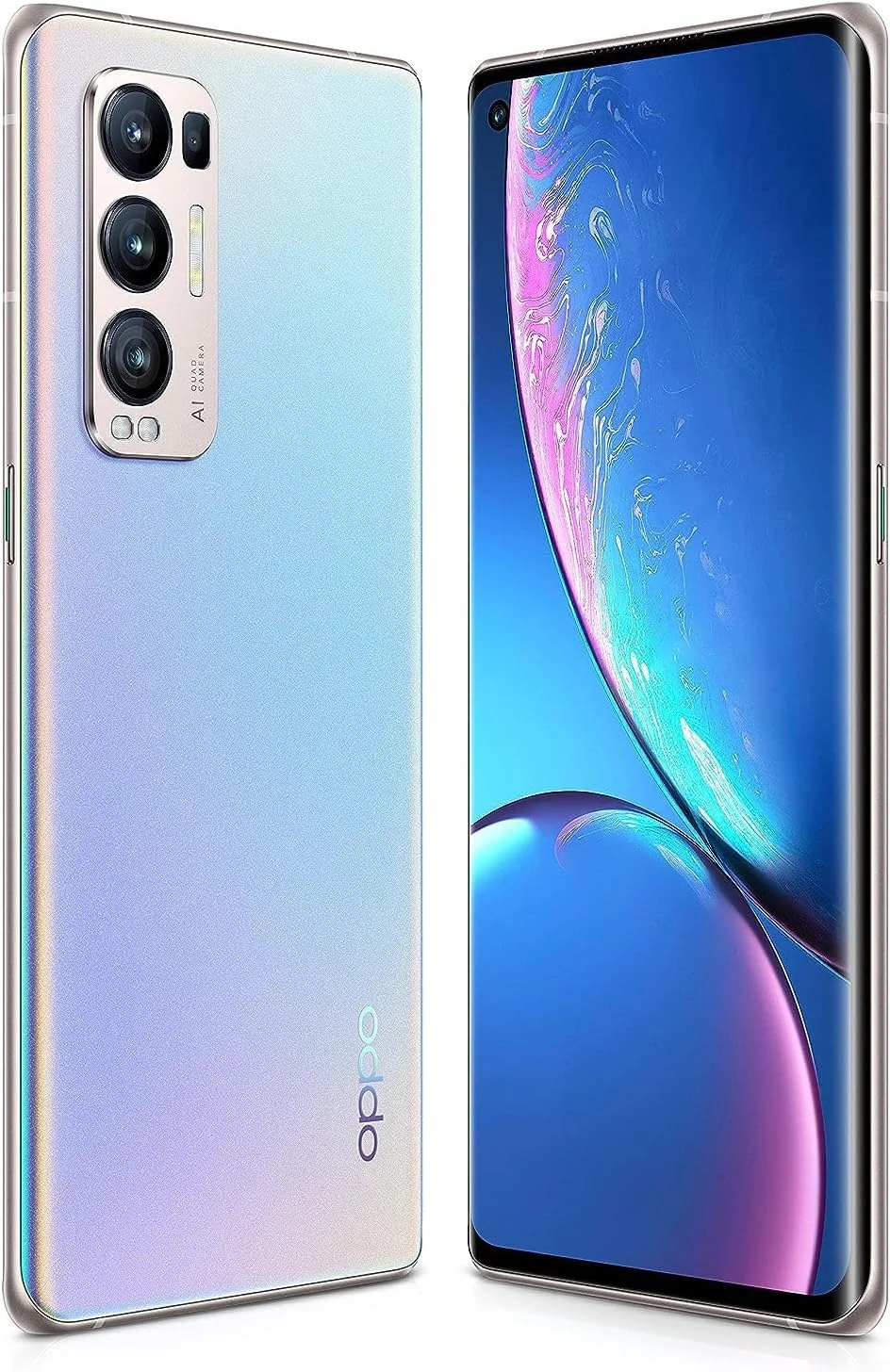 گوشی هوشمند دو سیم کارته OPPO Reno5 Pro 5G، حافظه داخلی 256 گیگابایت، رم 12 گیگابایت، شارژ سریع 65 واتی SuperVOOC، دوربین چهارگانه 50 مگاپیکسلی AI، فیلمبرداری 4K، تشخیص اثر انگشت و چهره، نقره ای کهکشانی