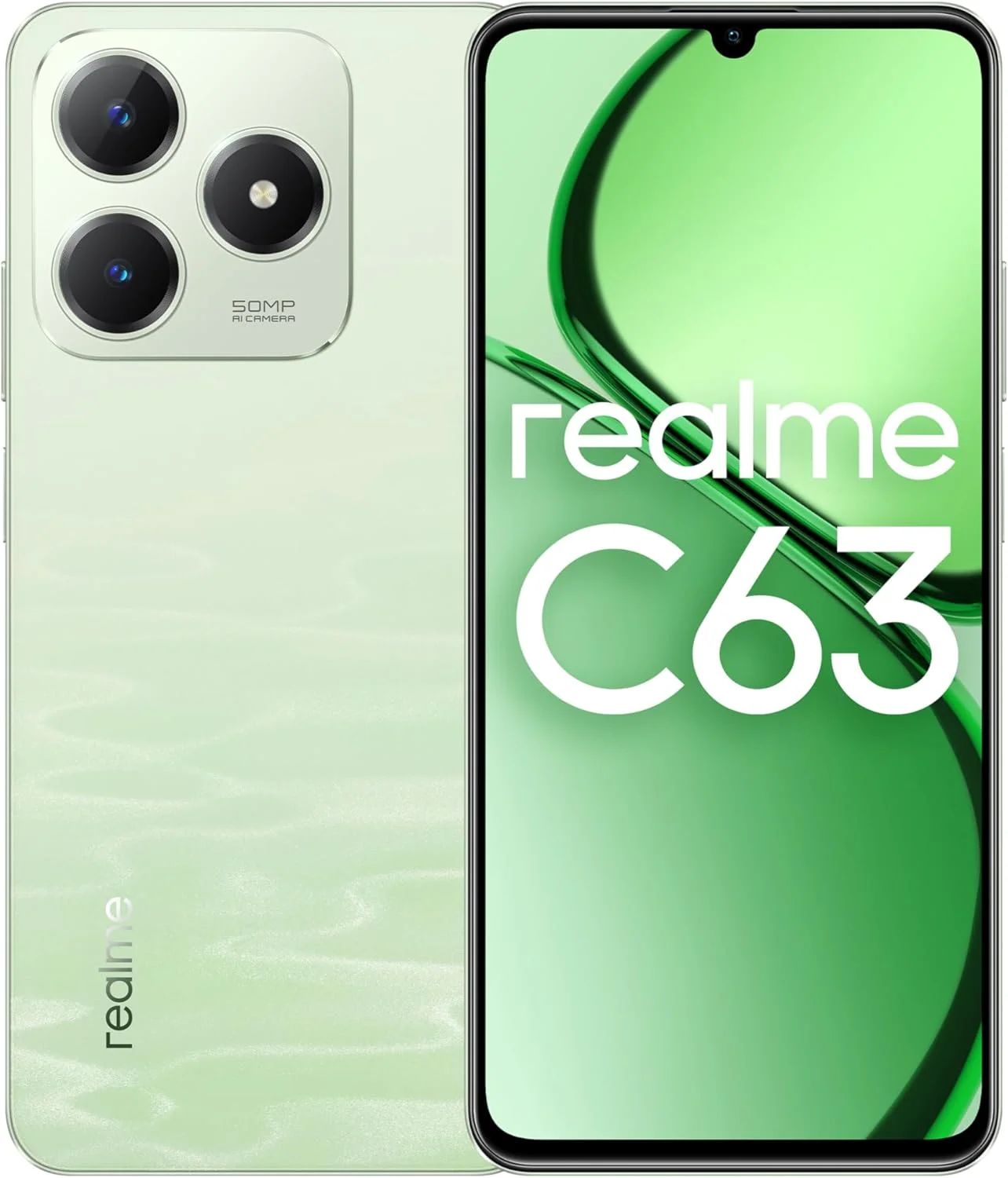 Realme C63 4G (سبز یشمی، 8 گیگابایت رم، 256 گیگابایت حافظه داخلی)| چرم گیاهی ممتاز | فوق العاده باریک | صفحه نمایش 90 هرتز محافظ چشم | مقاومت در برابر آب IP54 | حرکات هوایی | باتری 5000 میلی آمپر ساعت - نسخه خاورمیانه