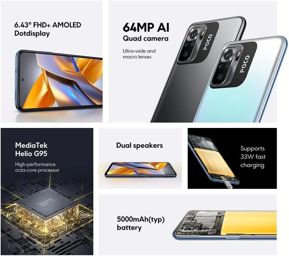 شیائومی پوکو M5s آبی 6 گیگابایت رم، 128 گیگابایت حافظه 6.43 اینچ FHD+ AMOLED DotDisplay دوربین چهارگانه 64 مگاپیکسلی هوش مصنوعی MediaTek Helio G95 پشتیبانی از شارژ سریع 33 واتی