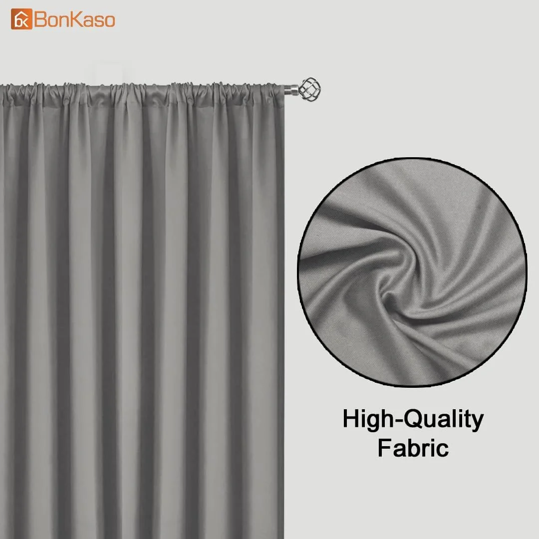 پرده های خاموشی Bonkaso برای اتاق خواب و اتاق نشیمن، پرده های حرارتی عایق تاریک کننده اتاق با جیب میله، پرده های مسدود کننده صدا و نور خورشید، مجموعه 2 پانل (182 طول x 106 عرض سانتی متر، خاکستری تیره)
