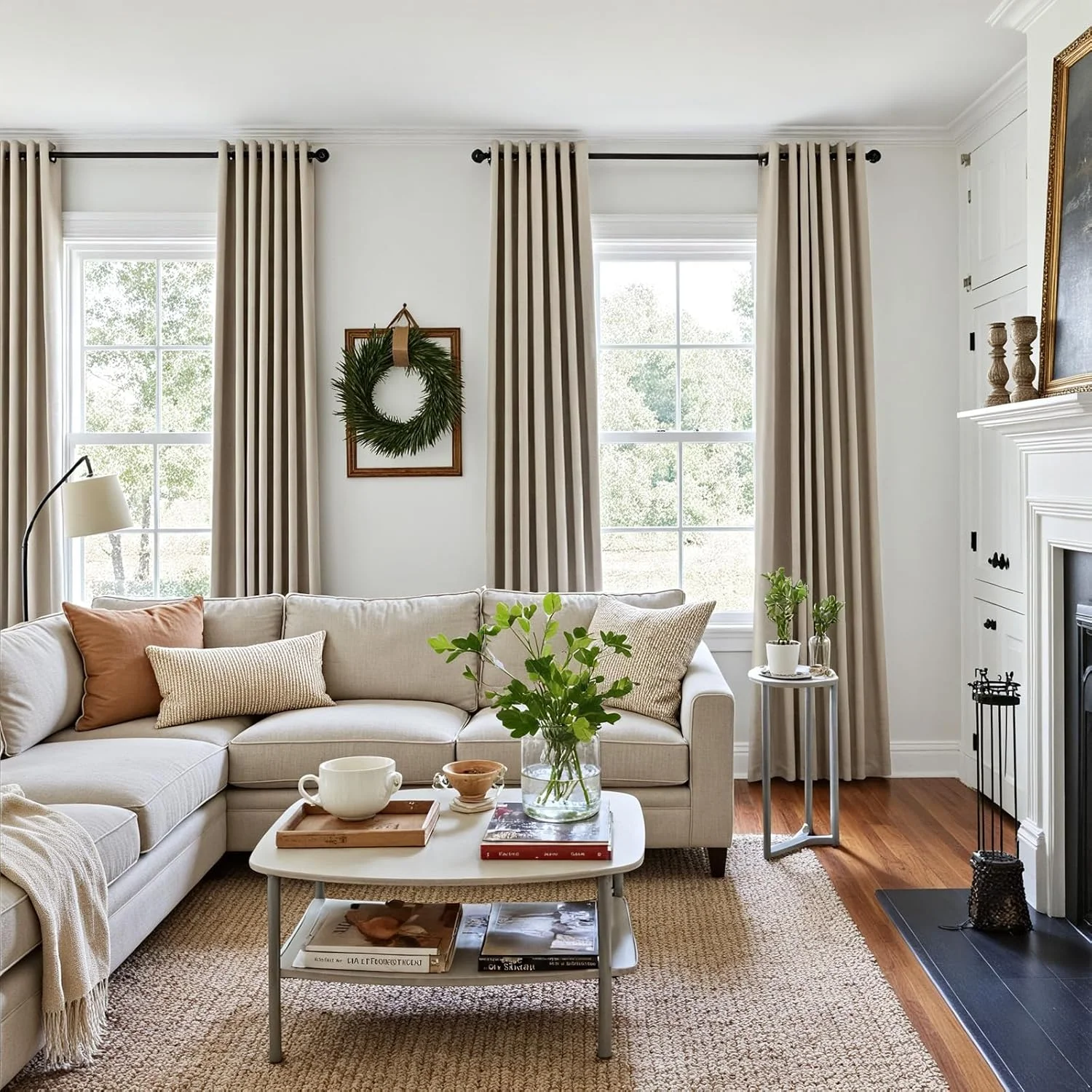 پرده های بافت دار JINCHAN برای اتاق خواب، تیره کننده اتاق، فوق العاده عریض برای اتاق، پرده های حرارتی اتاق نشیمن، بافت کتان نما، پرده های عایق حرارتی، پانچ شده، 1 عدد پنل 254x213 سانتی متر، بژ مایل به خاکستری