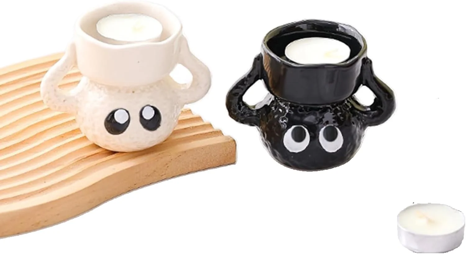 جاشمعی سرامیکی، جاشمعی کوچک دست ساز سیاه و سفید با الهام از انیمه زیبا برای دکوراسیون منزل، هدیه کاوایی برای طرفداران و کلکسیونرها