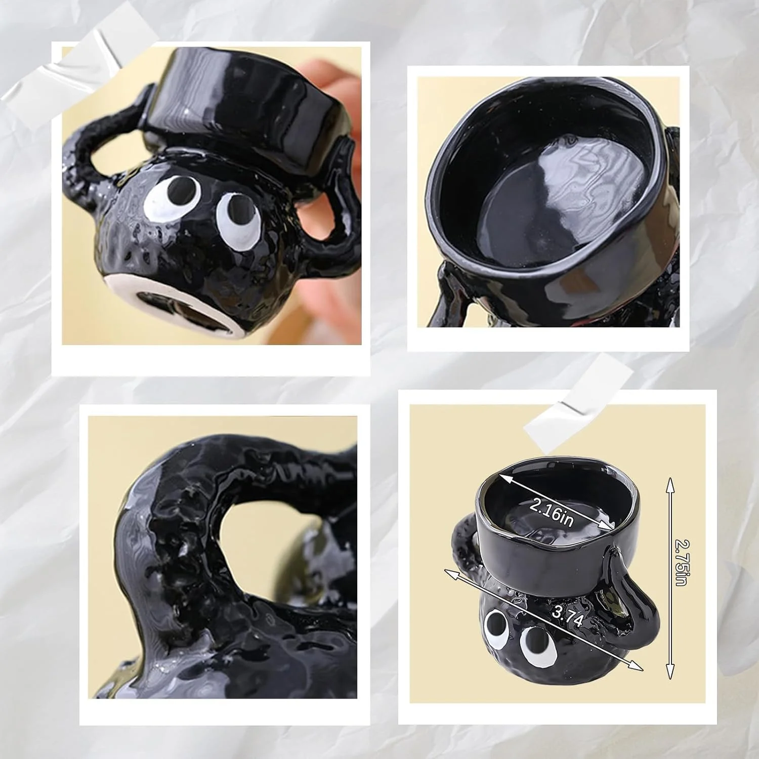 جاشمعی سرامیکی، جاشمعی کوچک دست ساز سیاه و سفید با الهام از انیمه زیبا برای دکوراسیون منزل، هدیه کاوایی برای طرفداران و کلکسیونرها