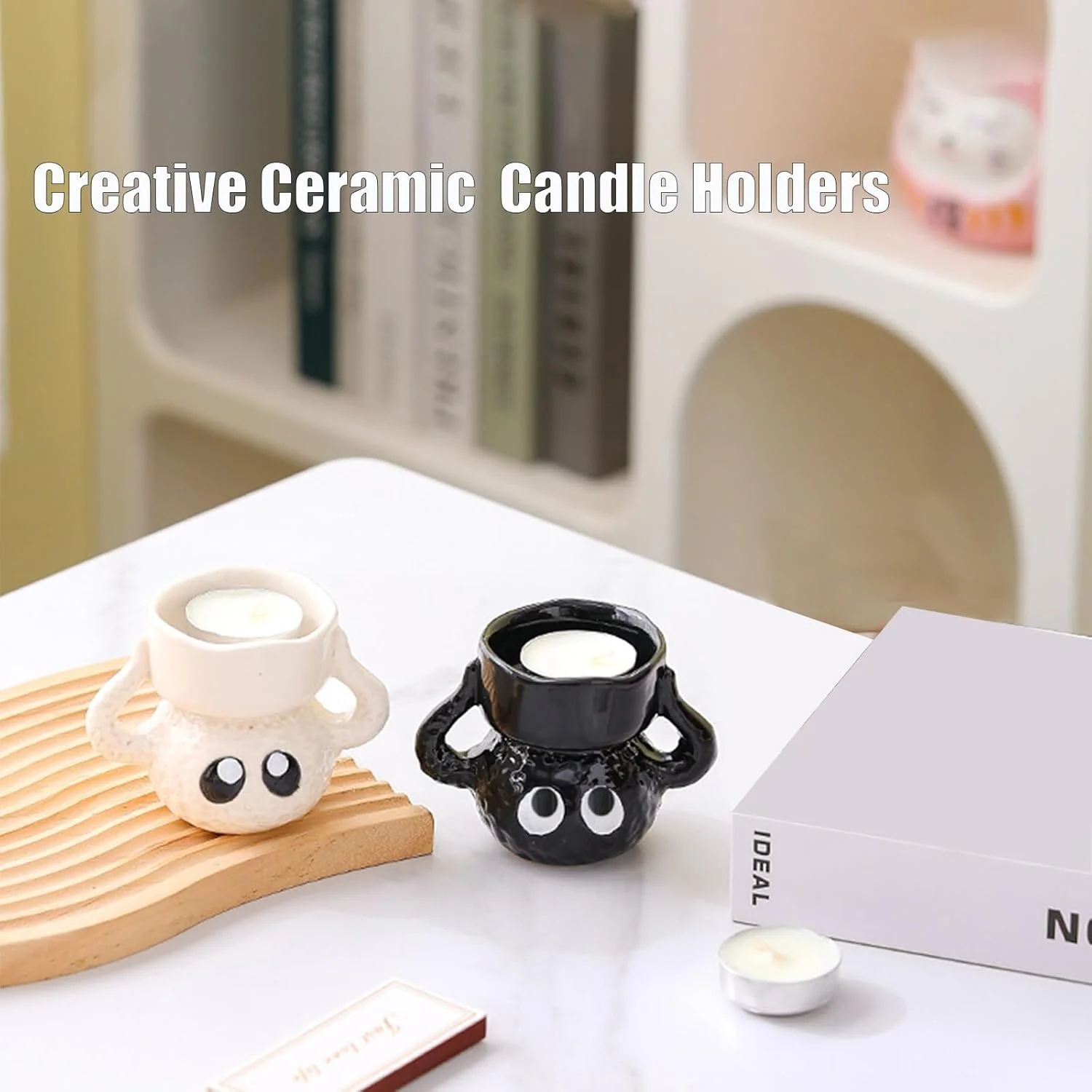 جاشمعی سرامیکی، جاشمعی کوچک دست ساز سیاه و سفید با الهام از انیمه زیبا برای دکوراسیون منزل، هدیه کاوایی برای طرفداران و کلکسیونرها