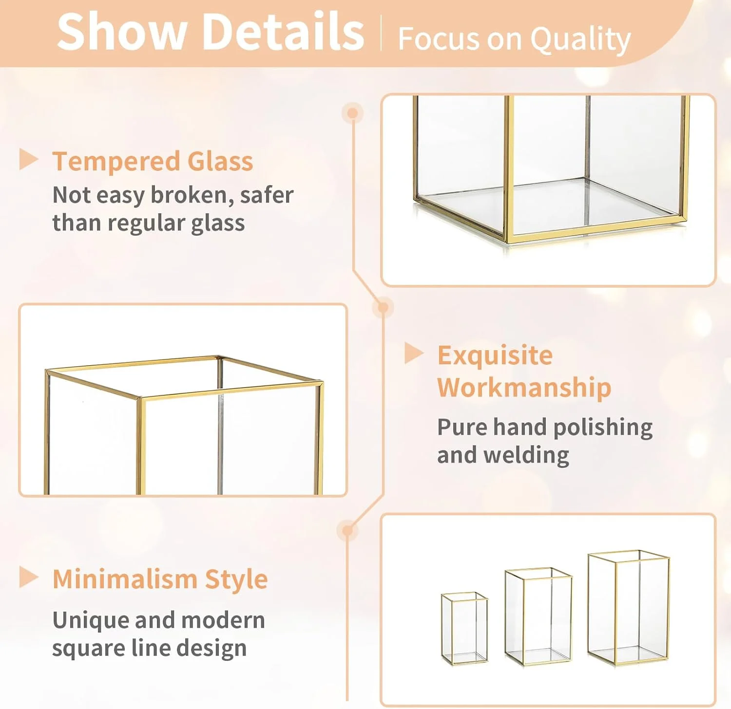 جاشمعی شیشه ای گردباد NUPTIO – 6 عدد فانوس طلایی شیشه ای مقاوم برای شمع مجموعه دکوری مربع شکل مناسب فضای باز عروسی کریسمس هالووین تزئینات اتاق نشیمن میز شومینه