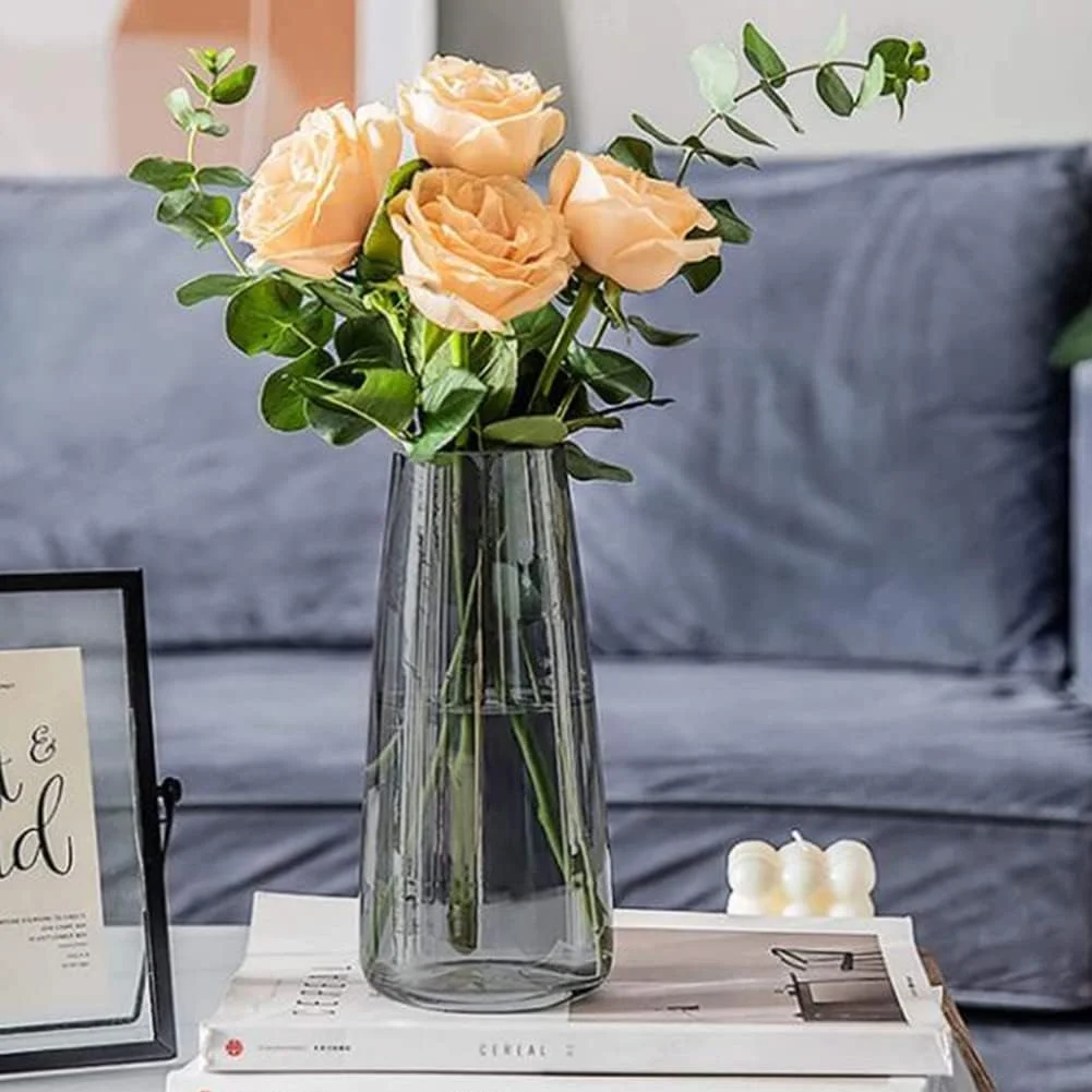 گلدان شیشه ای مدرن، شیشه شفاف رنگین کمانی برای دکوراسیون منزل و دفتر (کریستال خاکستری)