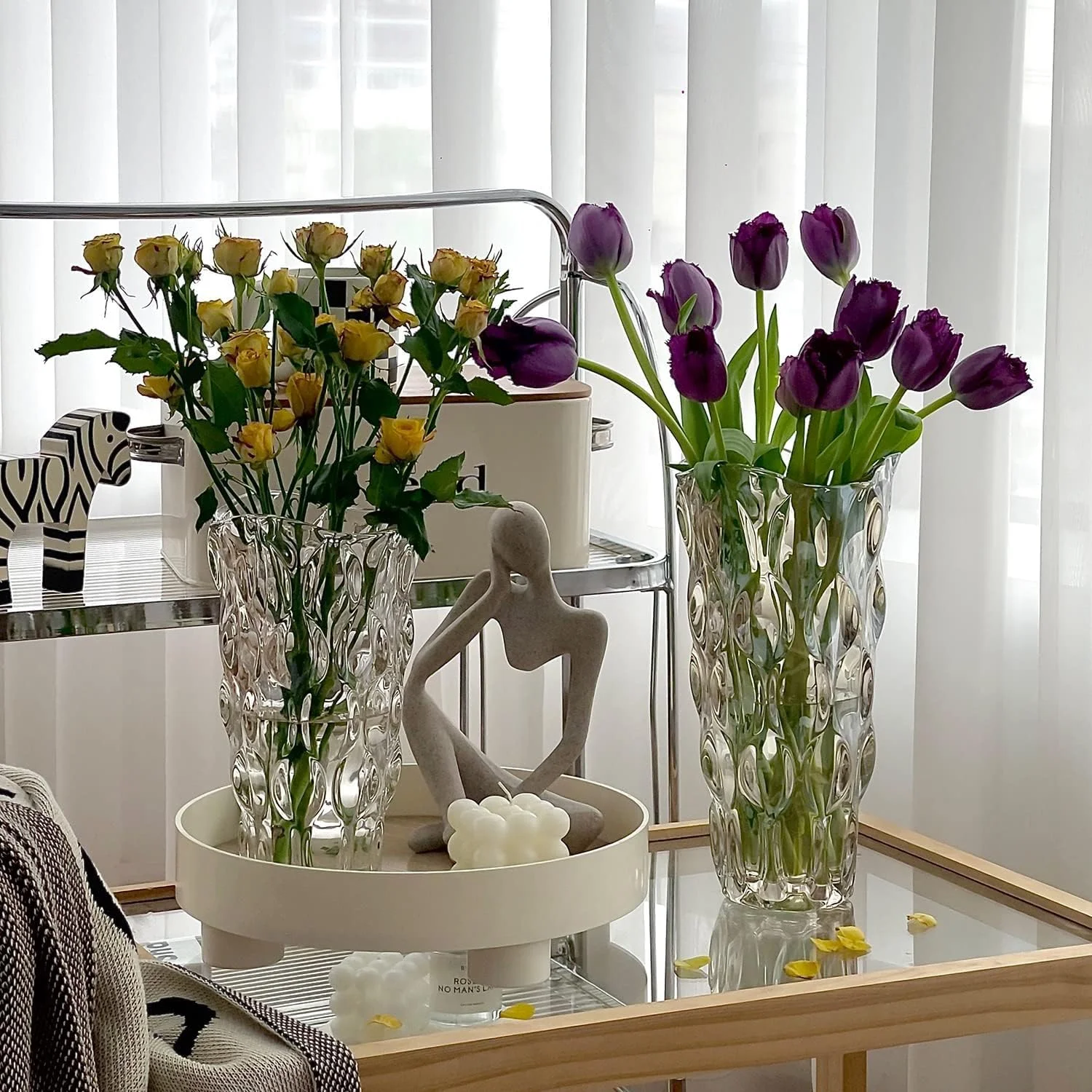 گلدان شیشه ای کریستالی مدرن SYOSI برای گل، سنگین و بلند، مناسب دکوراسیون منزل (شفاف)