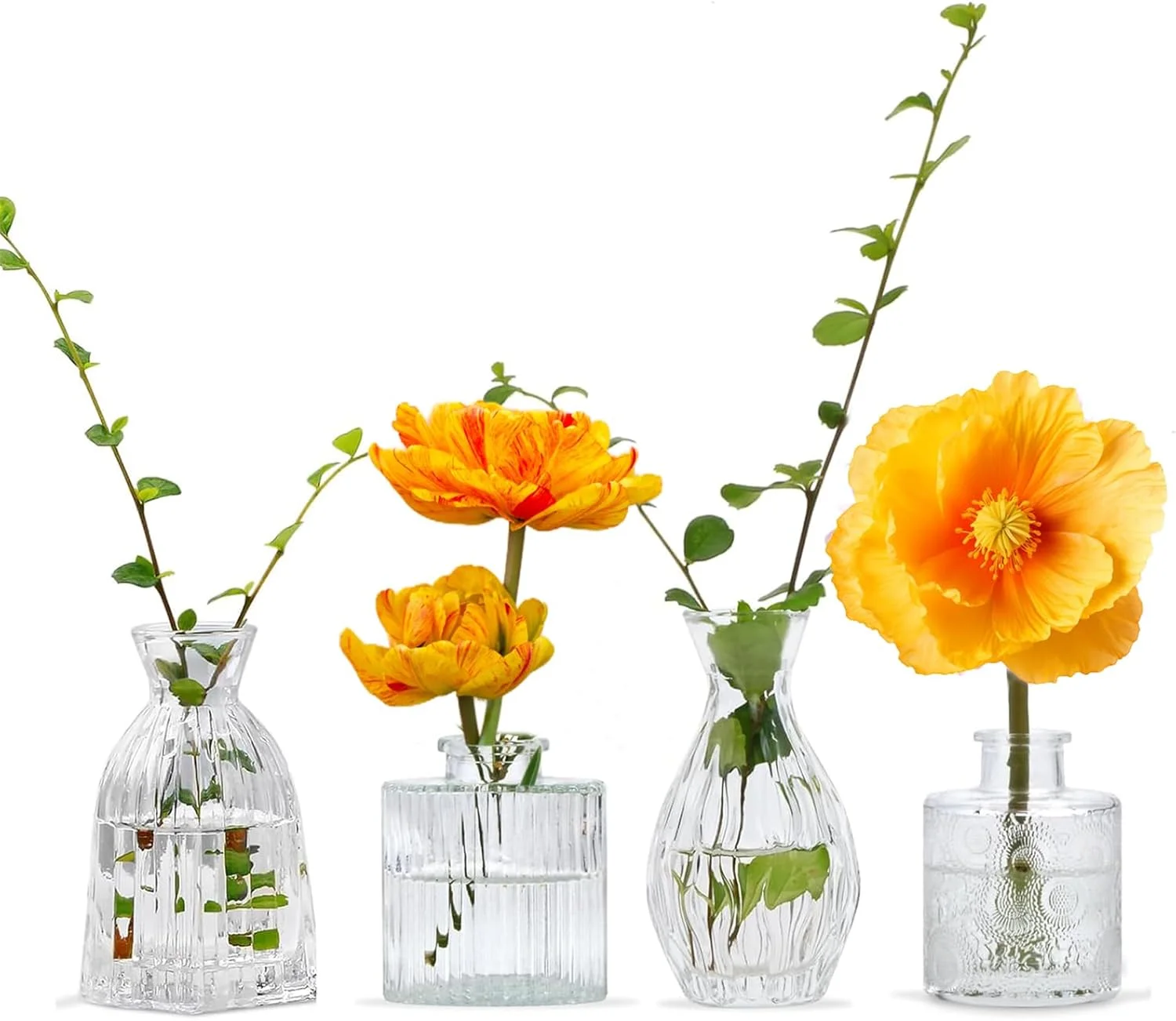 ست ۴ عددی گلدان شیشه ای اسپنور، گلدان های کوچک برای تزیین میز، گلدان های مینیاتوری شفاف با طرح برجسته، سفید کریستالی، ۶.۱ سانتی متر، طرح غنچه، سبک قدیمی، دکور اتاق خواب ست ۴ عددی گلدان شیشه ای اسپنور، گلدان های کوچک برای تزیین میز، گلدان های مینیاتوری شفاف با طرح برجسته، سفید کریستالی، ۶.۱ سانتی متر، طرح غنچه، سبک قدیمی، دکور اتاق خواب