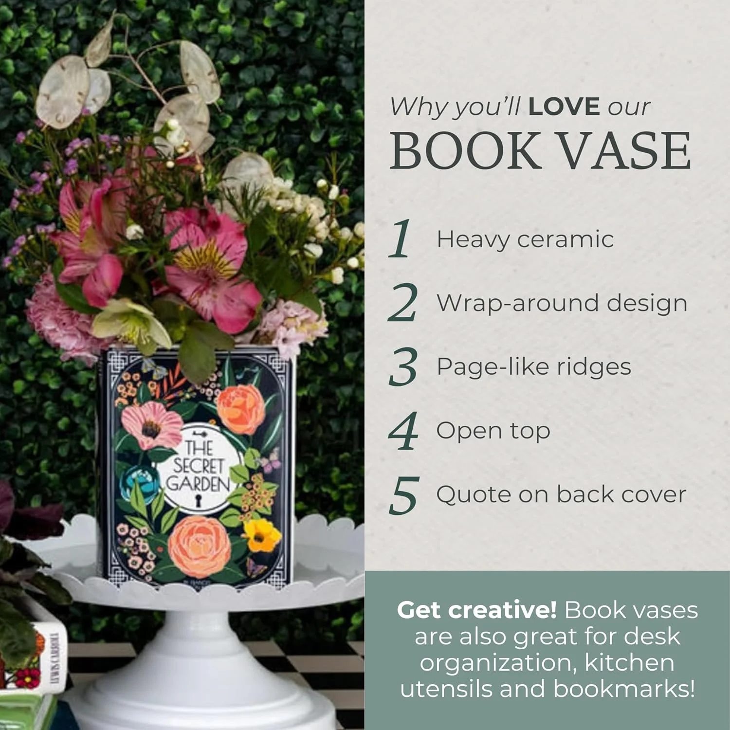 گلدان تزئینی کوچک کتابی شکل STEEL MILL AND CO.، گلدان های سرامیکی برای دکوراسیون منزل، دکوری زیبا برای قفسه کتاب، گلدان منحصر به فرد برای دوستداران کتاب، باغ مخفی