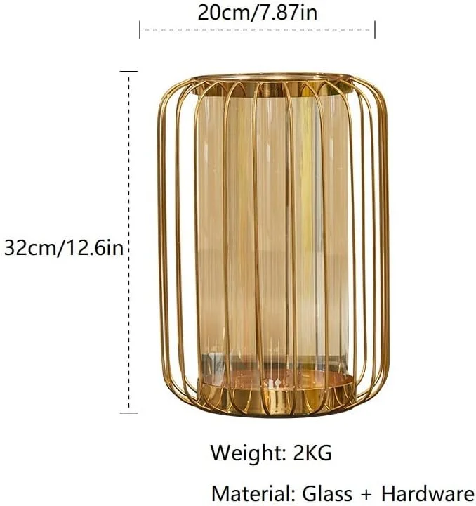 گلدان شیشه ای TAPIT با پایه فلزی، گلدان تزئینی هندسی طلایی مدرن، برای گل های مصنوعی، گیاهان هیدروپونیک برای میز، خانه، دفتر، عروسی، دکوراسیون مهمانی تعطیلات، هدیه (بزرگ)