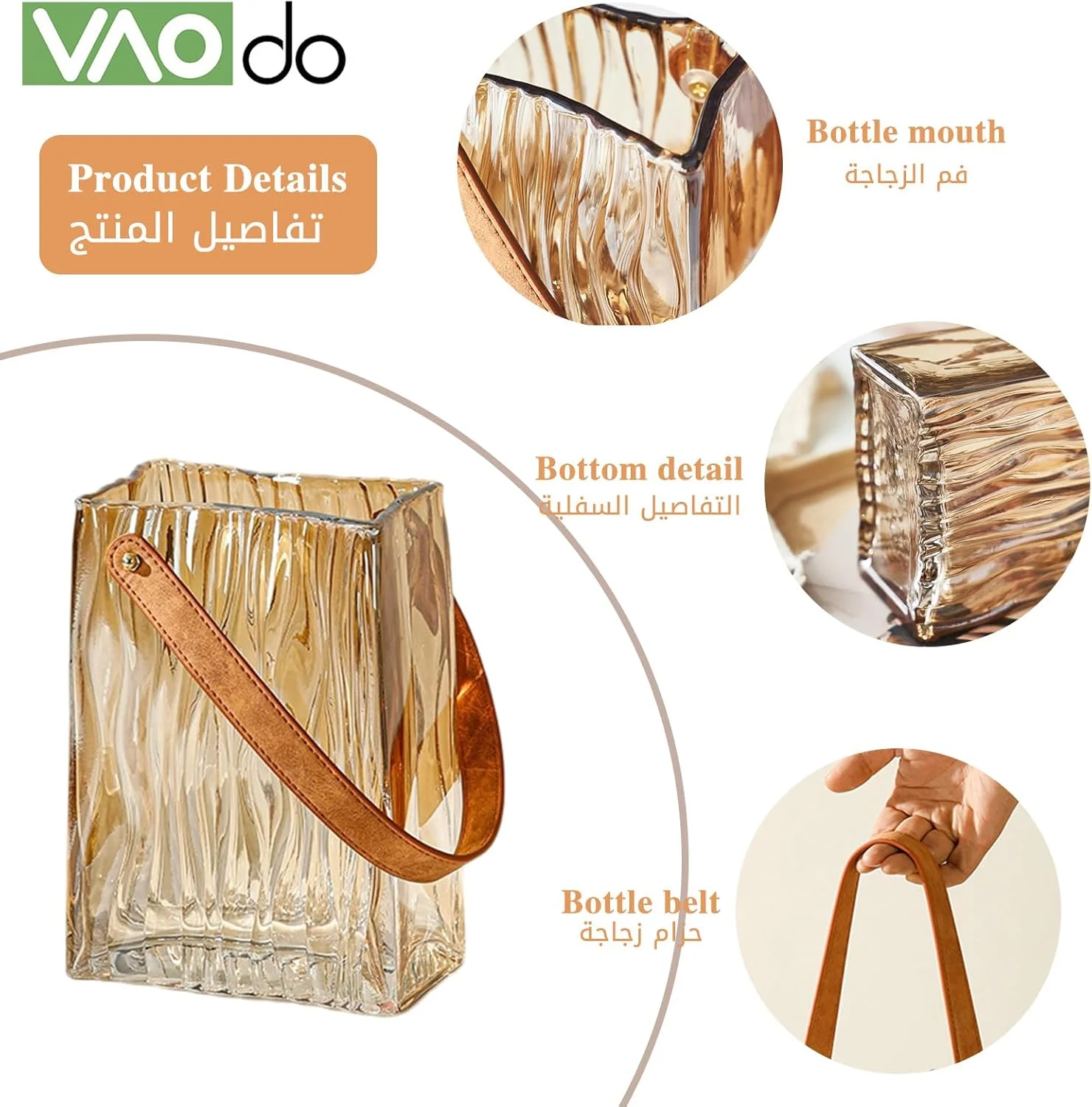 گلدان VAODO، گلدان شیشه ای طرح کیف دستی، گلدان ضخیم کهربایی، دسته چرمی، مناسب برای گل آرایی هیدروپونیک، دکوراسیون مرکزی، دکوراسیون منزل، بزرگ گلدان VAODO، گلدان شیشه ای طرح کیف دستی، گلدان ضخیم کهربایی، دسته چرمی، مناسب برای گل آرایی هیدروپونیک، دکوراسیون مرکزی، دکوراسیون منزل، بزرگ