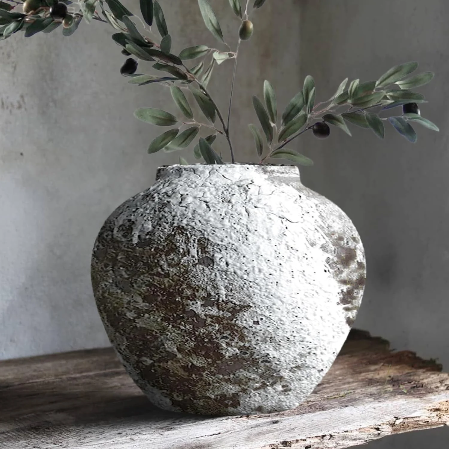 گلدان سرامیکی دایره ای روستیک، سفال رسی مزرعه، گلدان های بزرگ سفالی برای دکوراسیون میز، دکوراسیون منزل وینتیج، مناسب برای اتاق نشیمن، اتاق خواب، میز و ورودی