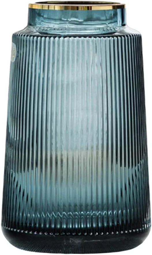 گلدان شیشه ای شفاف طرح گل، بلند و ضخیم، مناسب برای گل آرایی، دکوراسیون منزل و عروسی، 3 سایز - آبی 20 سانتی متر