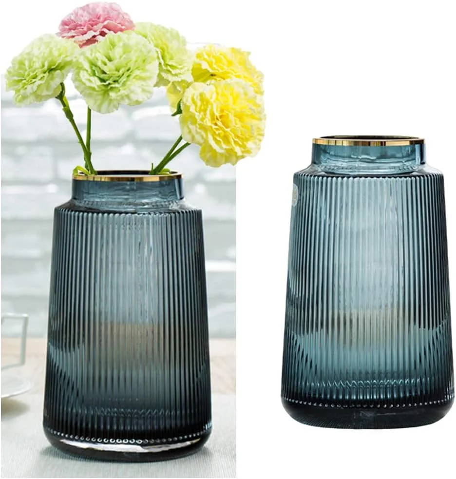 گلدان شیشه ای شفاف طرح گل، بلند و ضخیم، مناسب برای گل آرایی، دکوراسیون منزل و عروسی، 3 سایز - آبی 20 سانتی متر