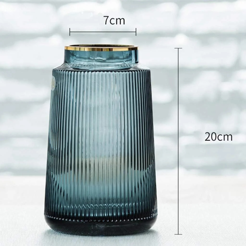 گلدان شیشه ای شفاف طرح گل، بلند و ضخیم، مناسب برای گل آرایی، دکوراسیون منزل و عروسی، 3 سایز - آبی 20 سانتی متر