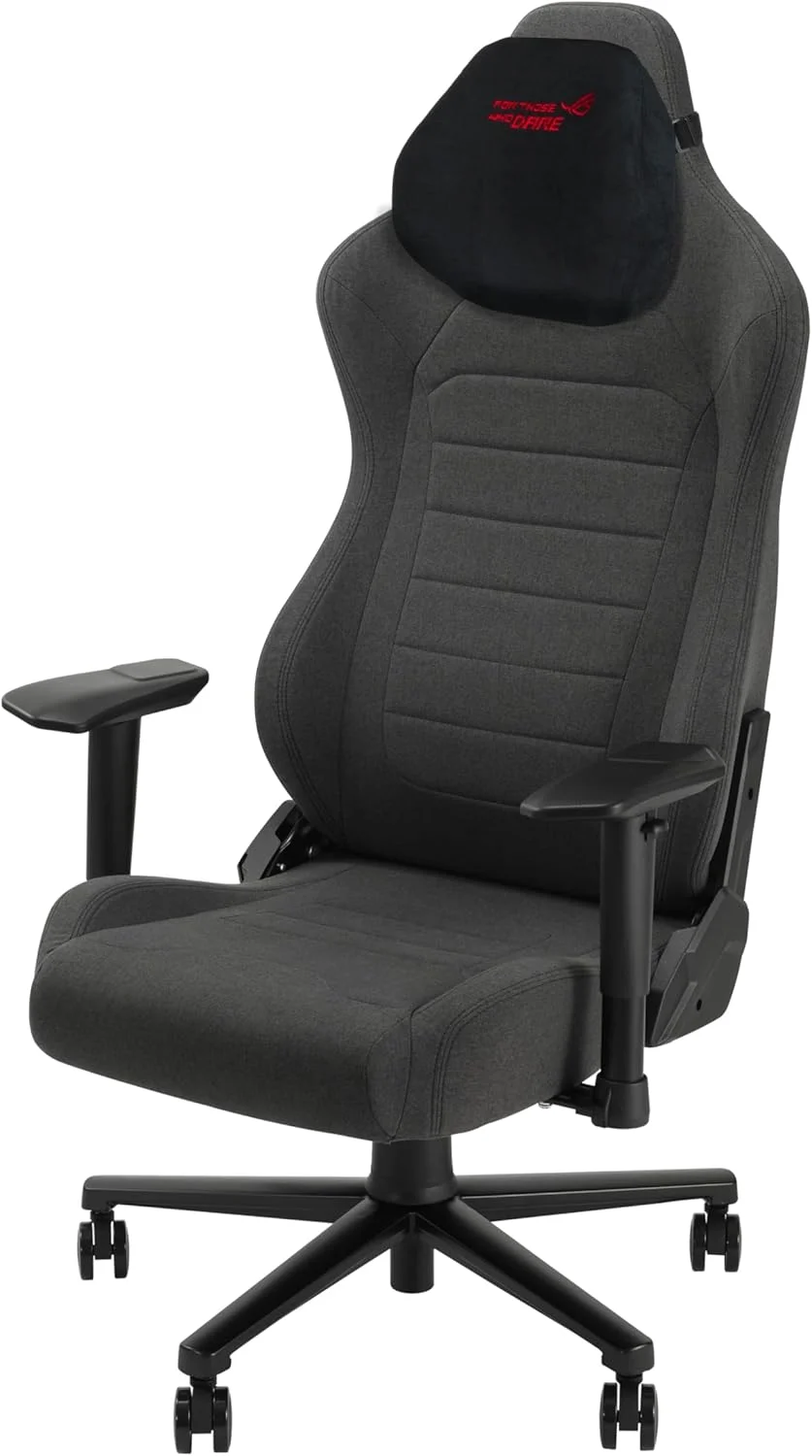 صندلی گیمینگ ارگونومیک پارچه ای ایسوس ROG AETHON، فریم فولادی، پشتیبانی کمری یکپارچه، دسته های دو بعدی پد دار، روکش پارچه ای و کوسن فوم، حداکثر وزن قابل تحمل 136 کیلوگرم، خاکستری