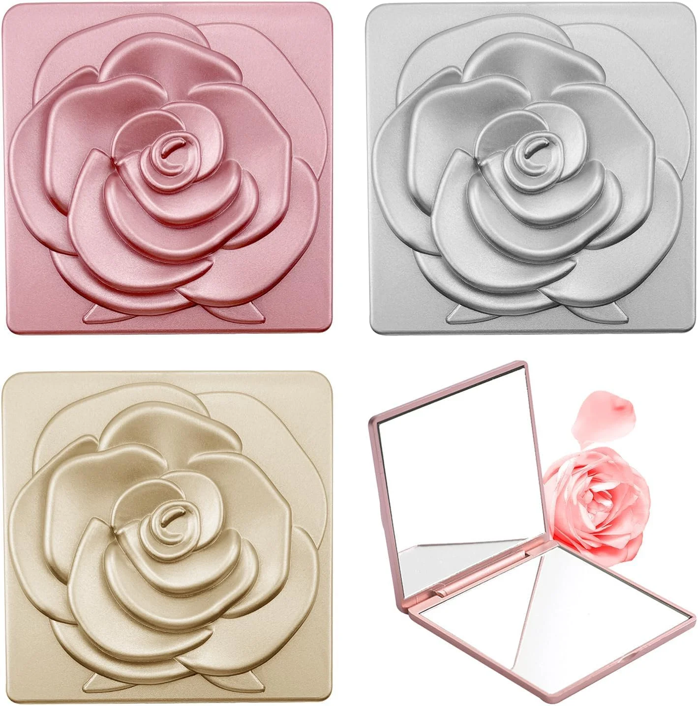 ست آینه دستی 16 تکه طرح قدیمی - آینه های آرایشی جمع و جور قابل حمل با الهام از پرنسس برای زنان: آینه های مسافرتی تزئینی رترو برای استفاده روزانه، زیبایی و هدیه (سفید) (سفید) (چند رنگ)