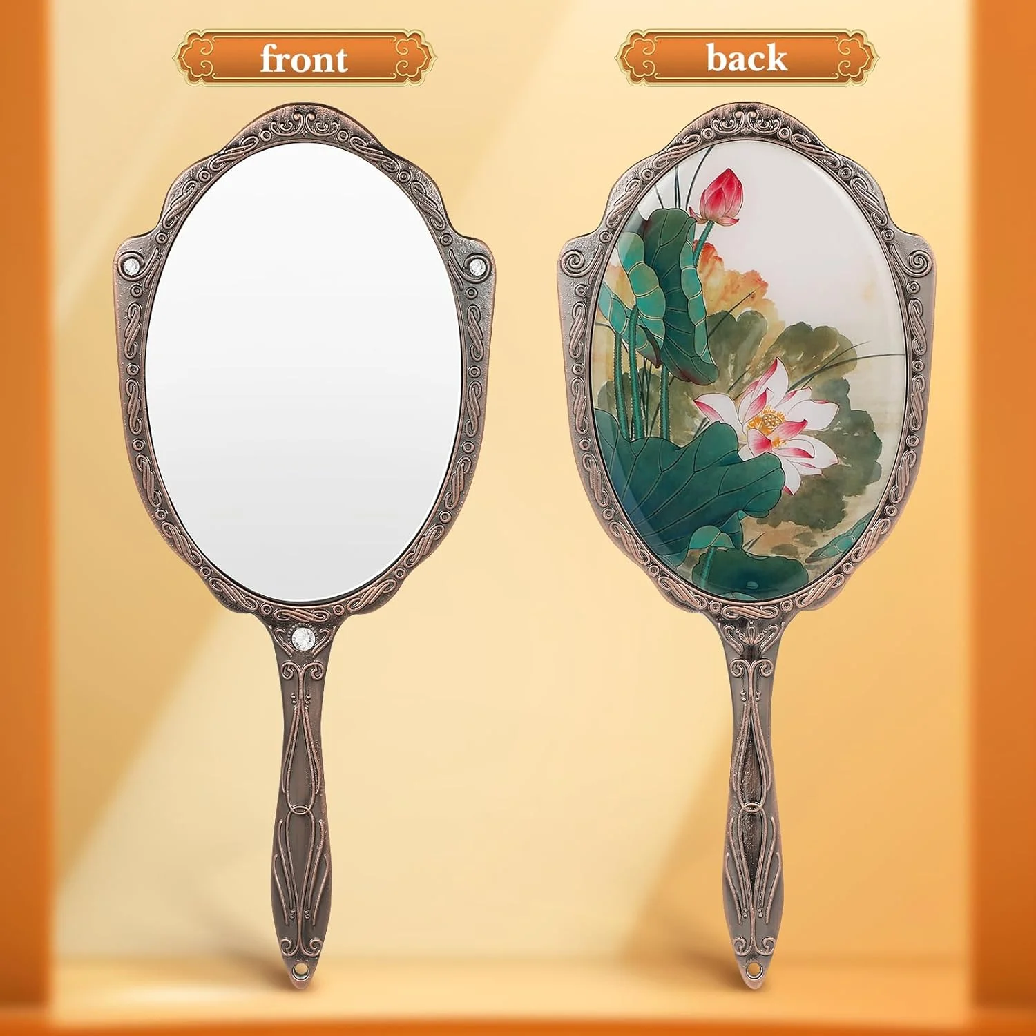 آینه دستی قابل حمل ABOOFAN، آینه آرایشی، آینه دستی تزئینی، آینه دستی قابل حمل برای آرایش، آینه آرایشی بانوان با طرح قدیمی