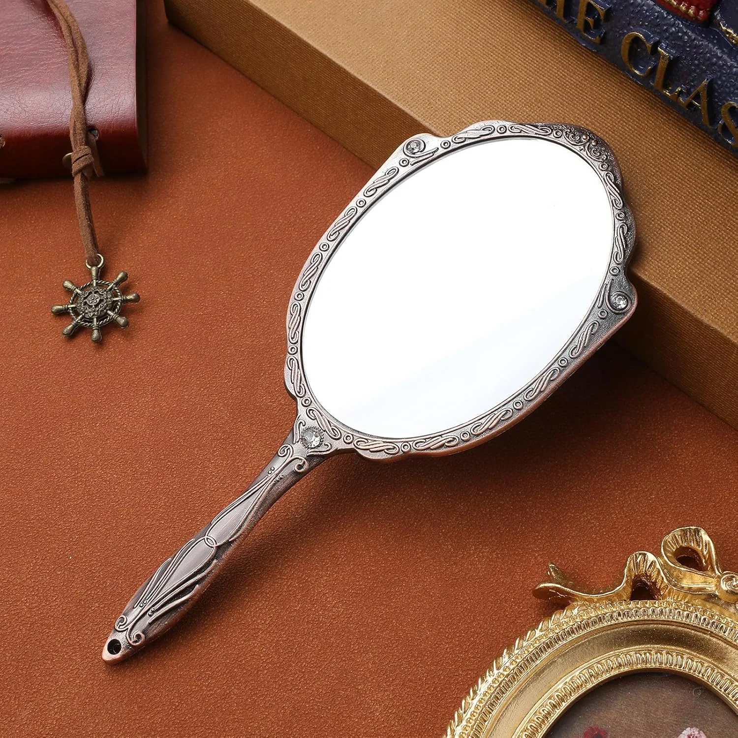 آینه دستی قابل حمل ABOOFAN، آینه آرایشی، آینه دستی تزئینی، آینه دستی قابل حمل برای آرایش، آینه آرایشی بانوان به سبک قدیمی