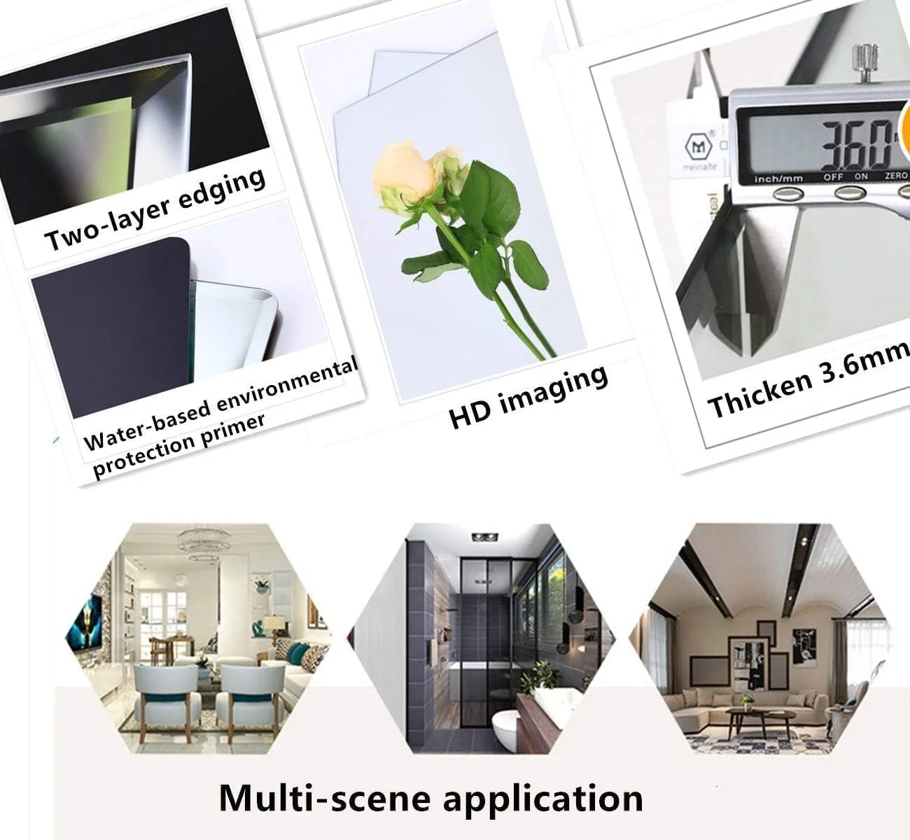 آینه شیشه ای HD بدون قاب، بسته 10 عددی، 21CM×18CM، آینه شش ضلعی، آینه تزئینی دیواری، مناسب برای میز آرایش