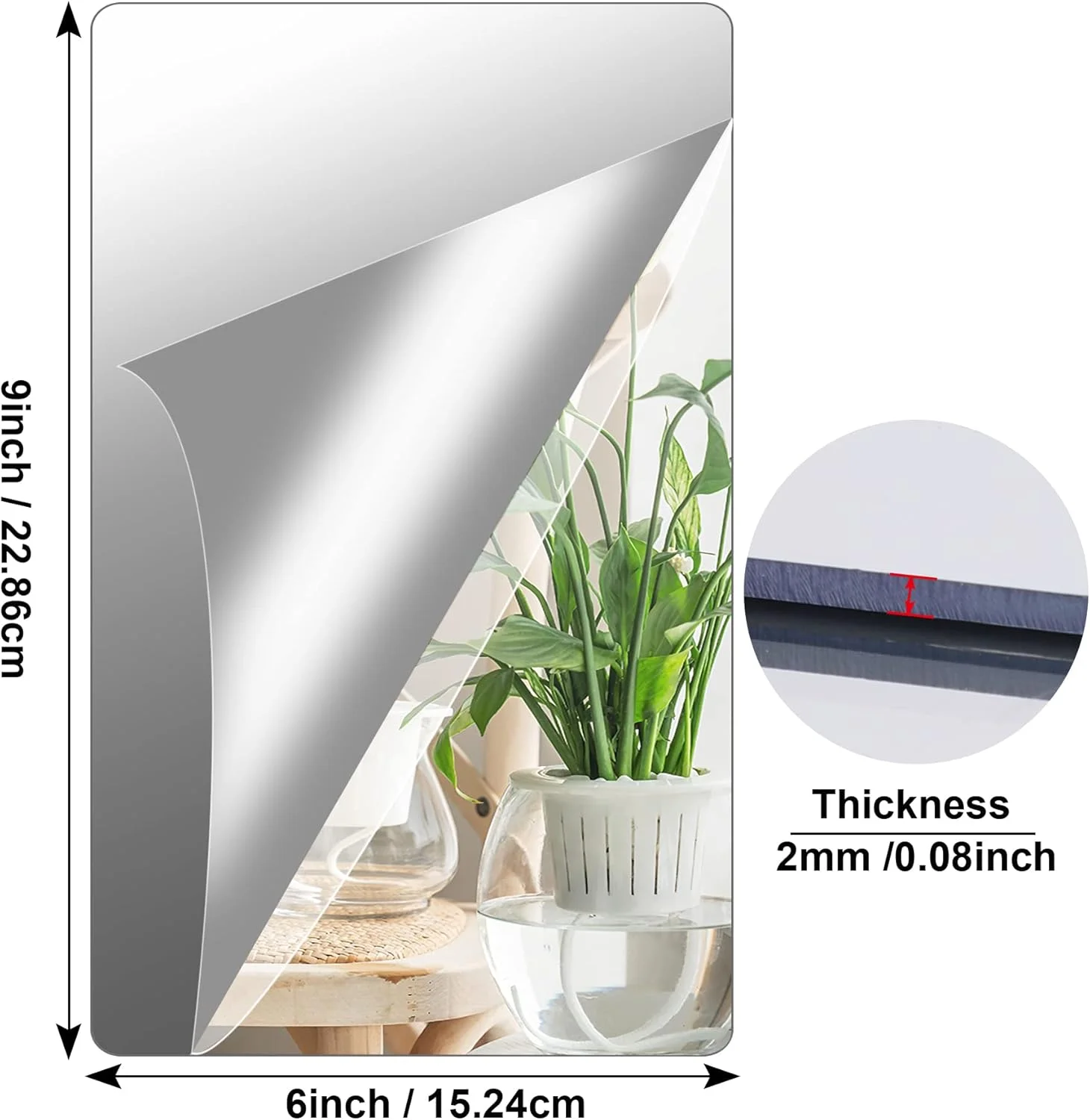 آینه های کاشی خود چسب Augshy بسته 4 عددی 15x23 سانتی متر، آینه های انعطاف پذیر خود چسب، غیر شیشه ای، دکوراسیون دیوار اکریلیک DIY، آینه تزئینی، آینه دیواری بدون قاب